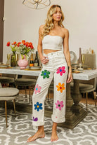 BiBi Off White Flower Print Straight Legs Pants