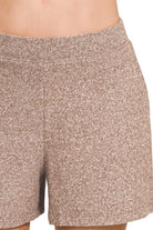 Zenana Brown Soft Melange Hacci Elastic Waisted Shorts