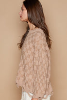 POL Mocha Beige Weaving Cable Knit Distressed Long Sleeve Sweater Trendsi