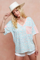 BiBi Mint Multi Color Leopard Printed French Terry Top