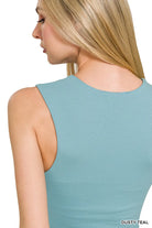 Zenana Dusty Teal Double Layered Square Neck Cropped Tank Top