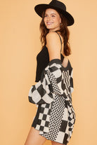 Annie Wear Black Checkered Open Front Drop Shoulder Cardigan