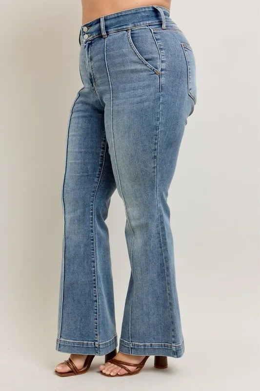 Judy Blue High-Waist Flare Denim Jeans with Front Seam Detail