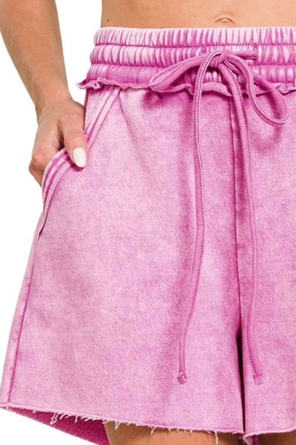 Zenana Mauve Acid Wash Fleece Drawstring Shorts With Pockets