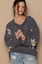 POL Charcoal Floral Pattern Hooded High-Low Sweater Trendsi