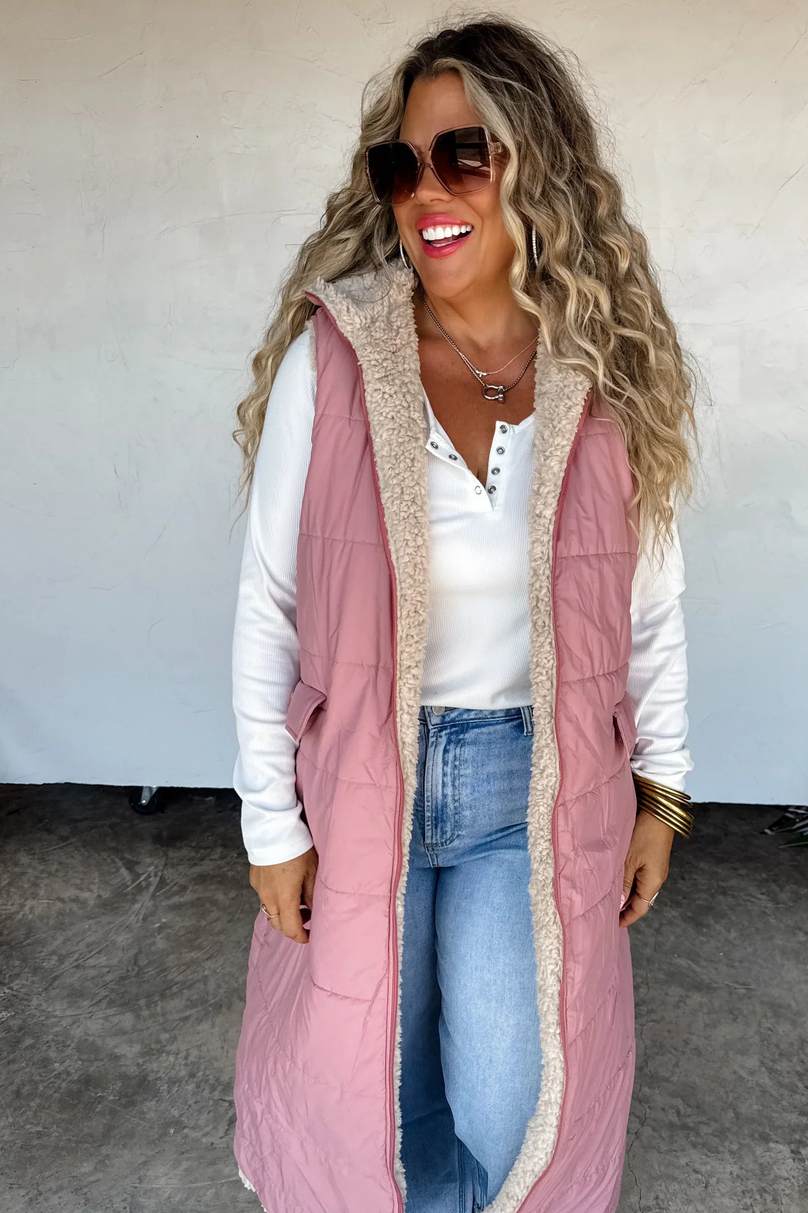 PREORDER: Blakeley Reversible Sherpa Puffer Vest Womens