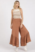 Mittoshop Caramel Lace Ruffle Asymmetric Hem Wide Leg Pants