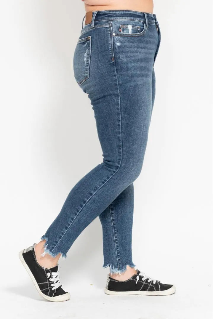 Judy Blue Plus Size High Waist Skinny with Destroy & Shark Bit Hem