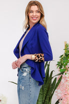 Celeste Royal Blue Rolled Leopard Cuff Open Front Blazer Trendsi