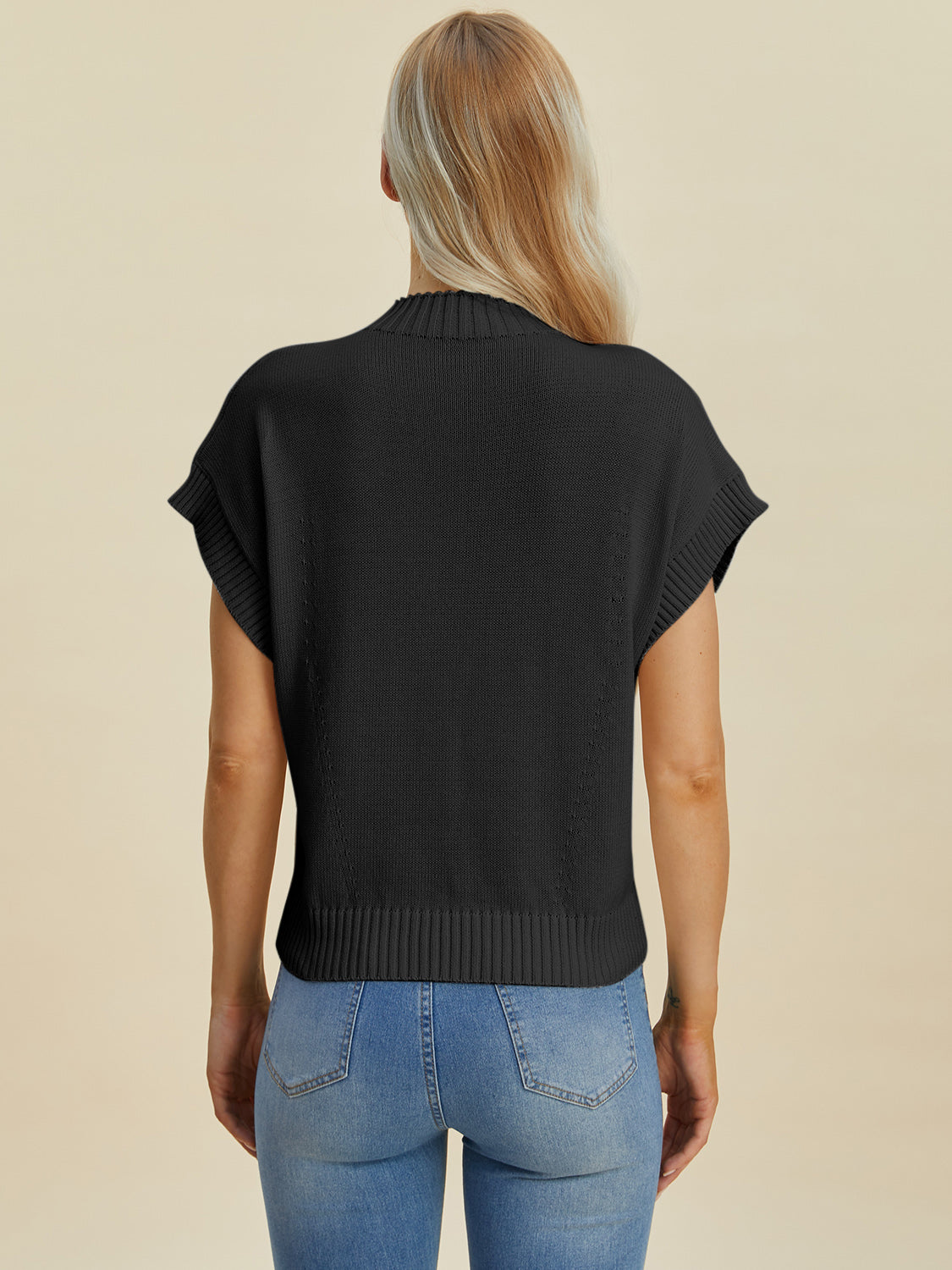 Double Take Mock Neck Short Sleeve Sweater Shirts & Tops