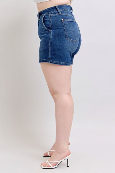 Judy Blue Dark Washed Double Button Waistband Denim Shorts