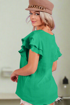 BiBi Jade Ruffle Sleeve Wrinkled Cotton Gauze Top Trendsi