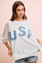 BiBi 4th Of July Usa Letter Patchwork French Terry Top