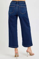 RISEN Dark Washed High Rise Cropped Wide Leg Jeans