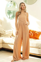 BiBi Latte Ribbed Textured Wide Leg Overalls