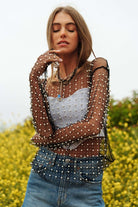 Dani & Davi Bead and Pearl Embellished Long Sleeves Mesh Top Davi & Dani