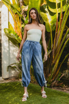 BiBi Striped Tape Details With Bow Tied Point Elastic Waist Jeans