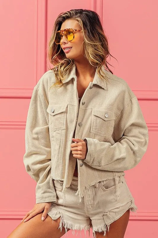 BiBi Oatmeal Vintage Washed Corduroy Jacket