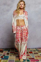 POL Ivory & Pink Floral Printed Woven Wide Leg Drawstring Pants