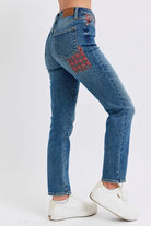 Judy Blue High Waisted Plaid Patch Slim Fit Jeans MD