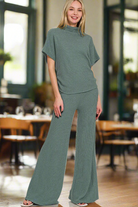 Zenana Ash Jade Mock Neck Top and Pants Sweater Set ASH JADE