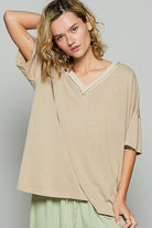 POL Latte V-Neck Half Sleeve T-Shirt Latte