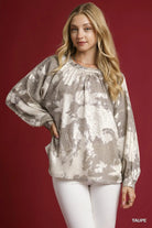 Umgee Taupe Metallic Fabric Blouse with Balloon Sleeves TAUPE
