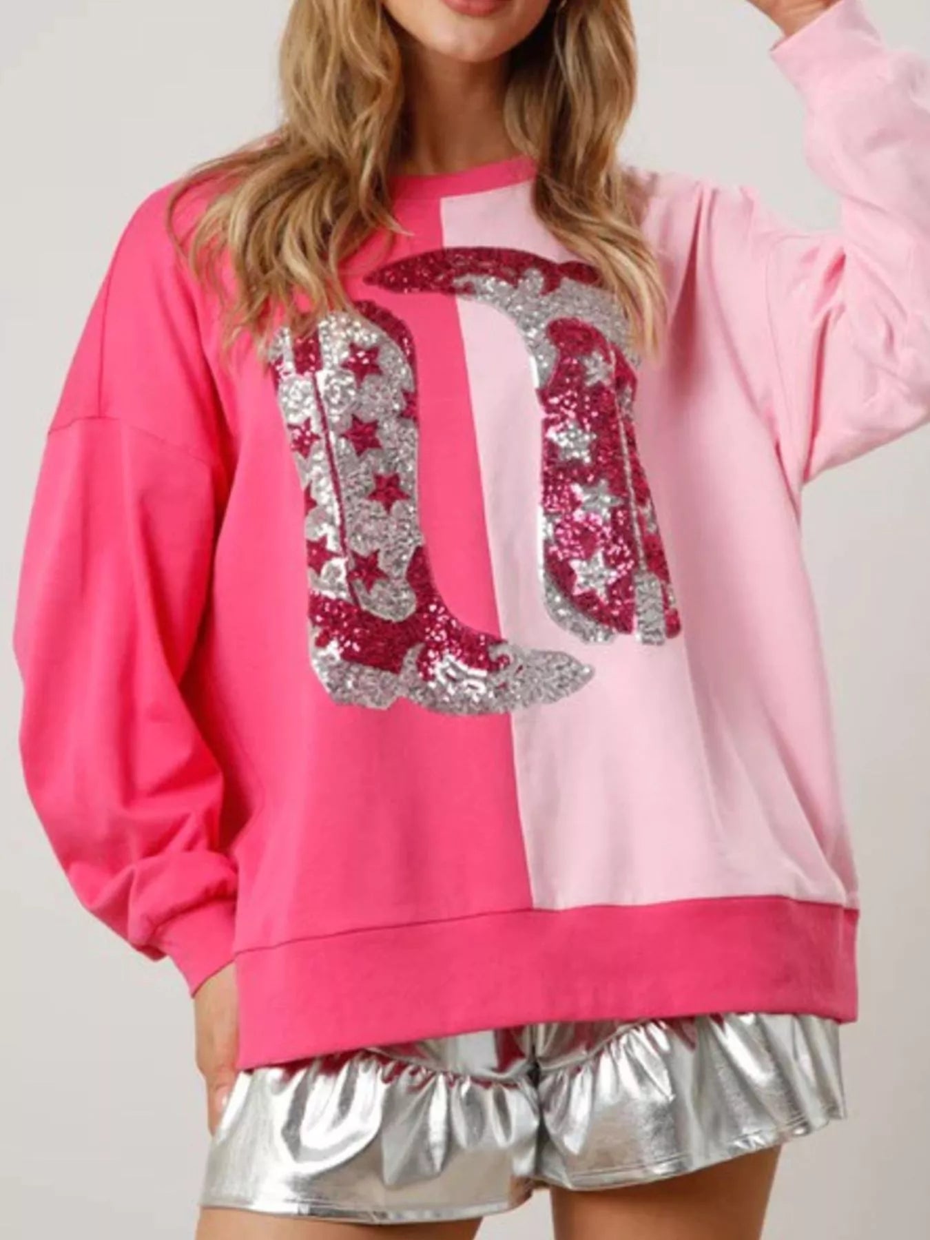 Preorder Sequin Boots Color Block Sweatshirt Double Color Matching