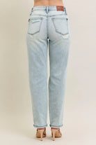 Judy Blue Midrise Repair Stitch Detail Destroy Single Cuff Boyfriend Jeans
