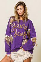 BiBi Purple & Gold Sequin Football Patches Game Day Sweatshirt PURPLE GOLD