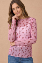 Haptics Sweet Holiday Vibes Candy Cane Mesh Top