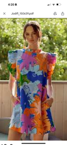 Jodifl Royal Mix Ruffled Floral Cap Sleeve Dress Ruby Idol Apparel