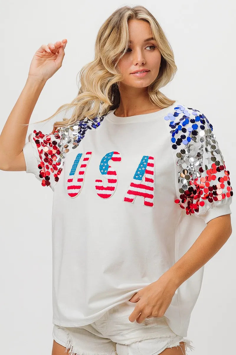 BiBi American Flag USA Theme Sequin Top