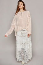 POL Round Neck Long Sleeve Raw Edge Lace Top Trendsi