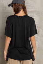 POL Black V-Neck Short Sleeve Slub Knit T-Shirt Shirts & Tops