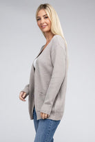 Zenana Melange Open Front Sweater Cardigan ZENANA