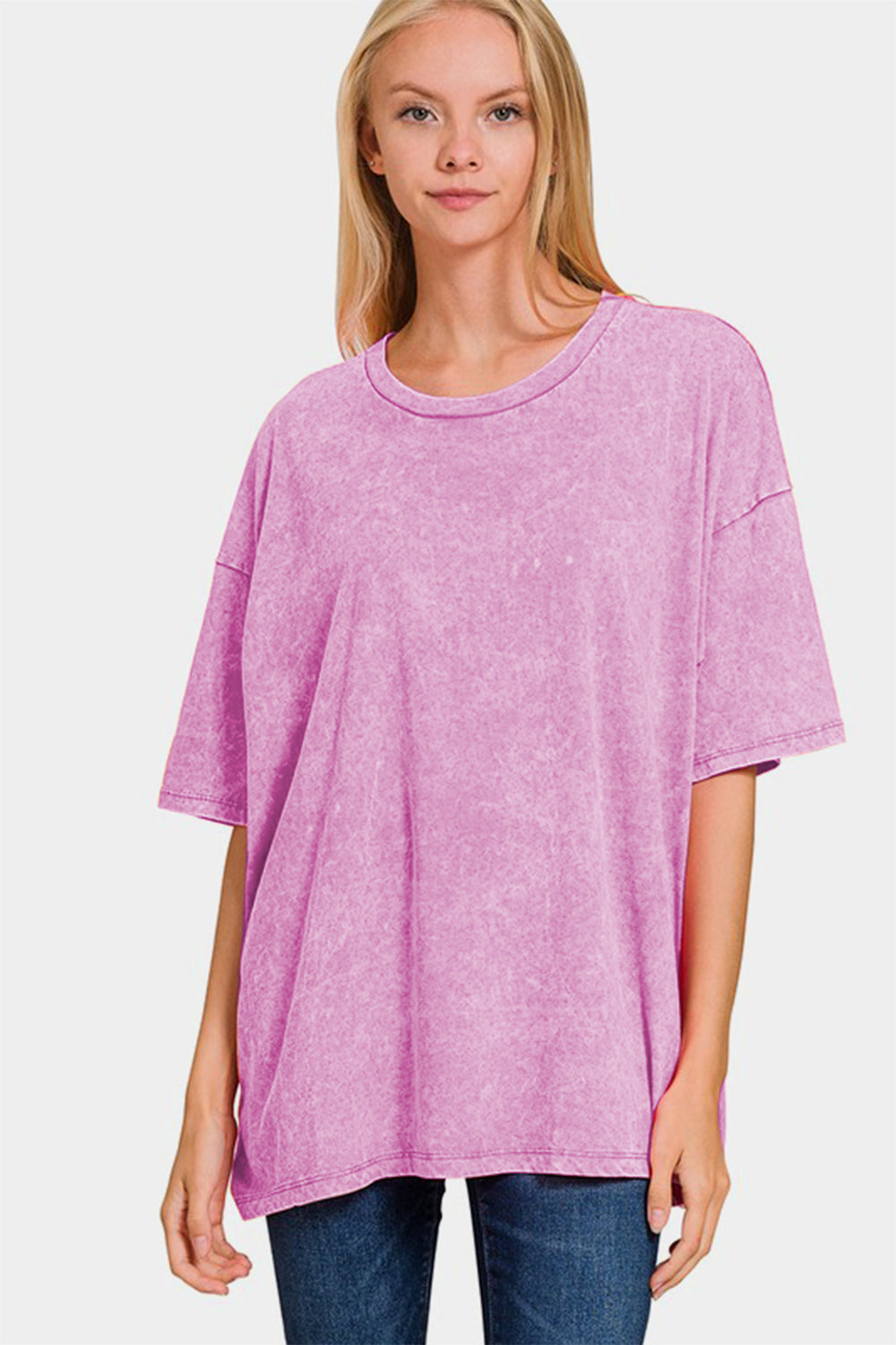 Zenana Mauve Acid Washed Boxy Fit Drop Shoulder Oversized T-Shirt Shirts & Tops