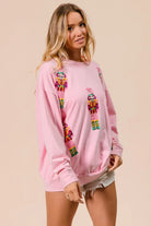 BiBi Light Pink Sequin Nutcrackers Embroidery Christmas Sweatshirt