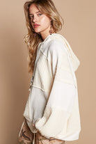 POL Cream Exposed Seam Hooded Knit Balloon Sleeve Sweater Top Trendsi