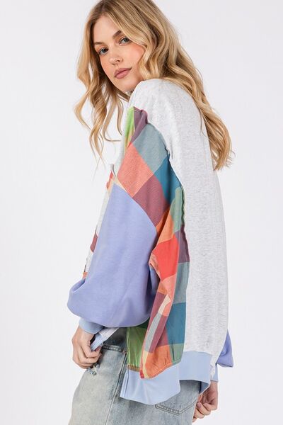 SAGE + FIG Blue Purple Contrast Peace Patch Dropped Shoulder Sweatshirt