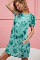 BiBi Puff Sleeve With Side Pockets Jade Tie Dye Dress JADE