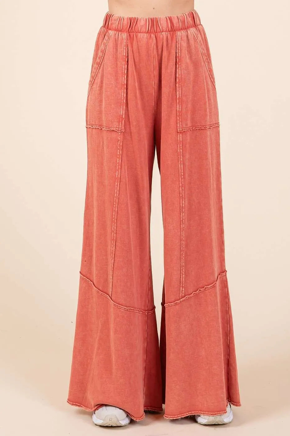 Mittoshop Rust Mineral Wash Wide Flared Leg Pants RUST