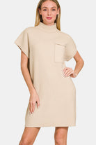 Zenana Sand Beige Short Sleeve Sweater Mini Dress Sand Beige Trendsi