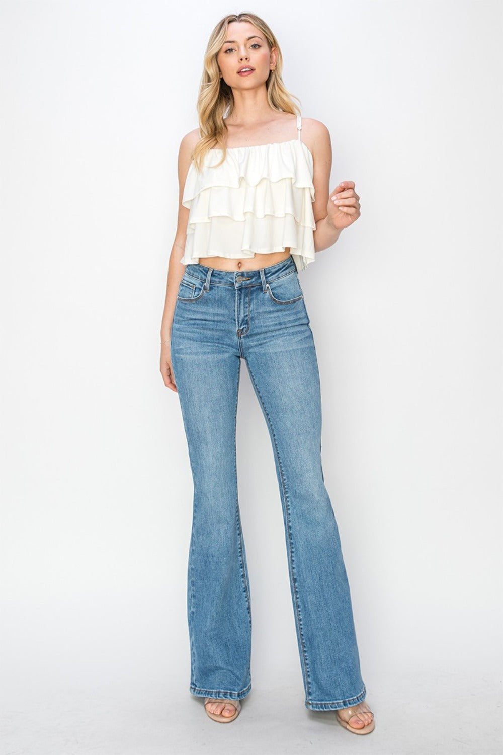 RISEN Mid Rise Flare Jeans with Pockets Trendsi