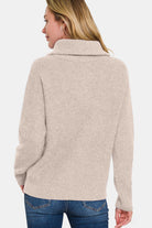 Zenana Mocha Half Zip Long Sleeve Sweater Shirts & Tops