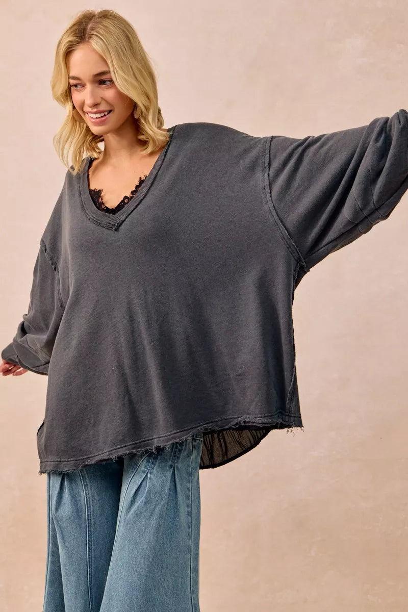 BiBi Mineral Washed French Terry Oversized Sweatshirt – Ash
