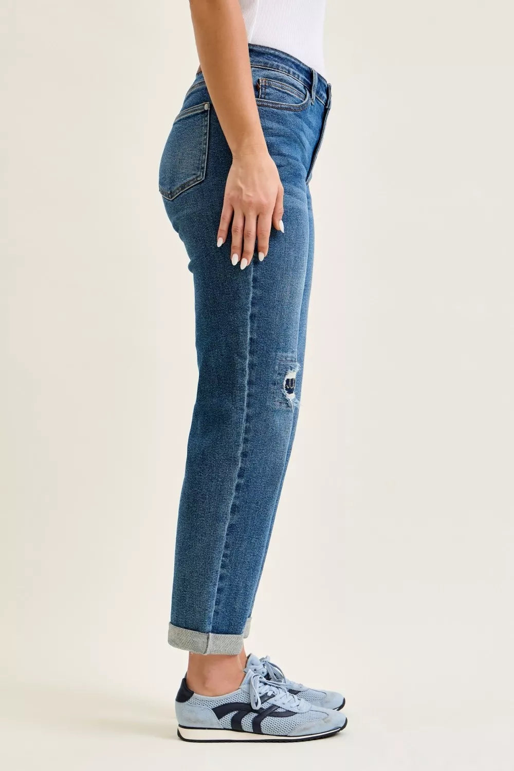 Judy Blue Mid Rise Boyfriend Embroidered Repair Patch Jeans