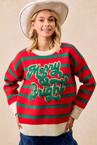 BiBi Christmas Theme Stripe Knit Top RED HUNTER