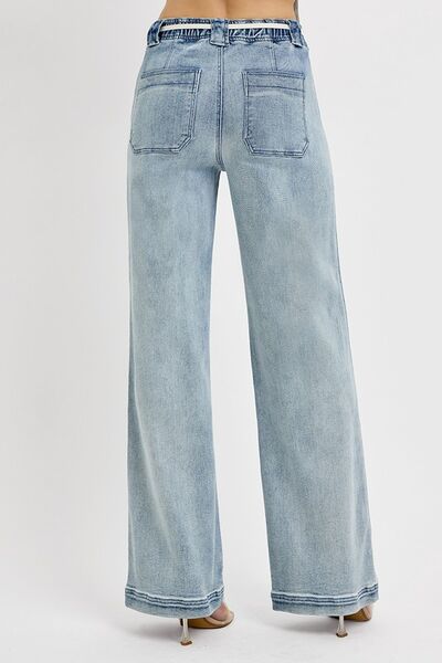 RISEN High Rise Pull On Straight Leg Jeans with Pockets