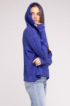 Zenana Light Teal Hooded Brushed Melange Hacci Sweater